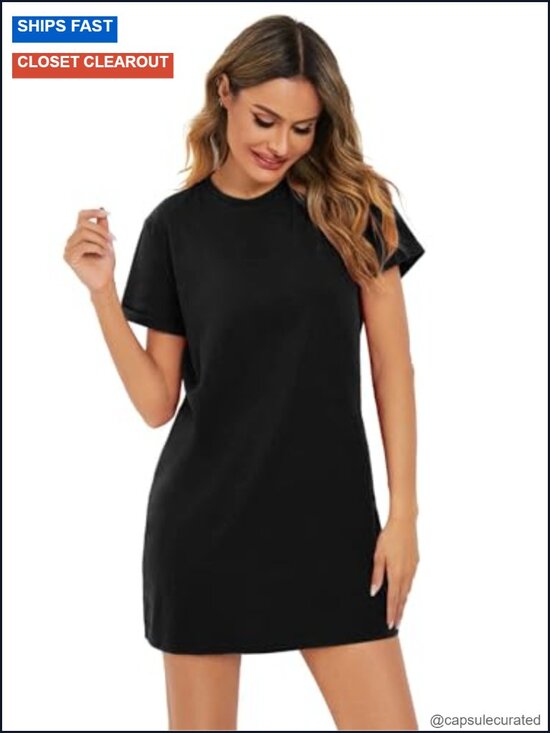Dresses & Skirts - Women's Casual Short Sleeve Crew Neck Straight Mini T-Shirt Dress with Stretch